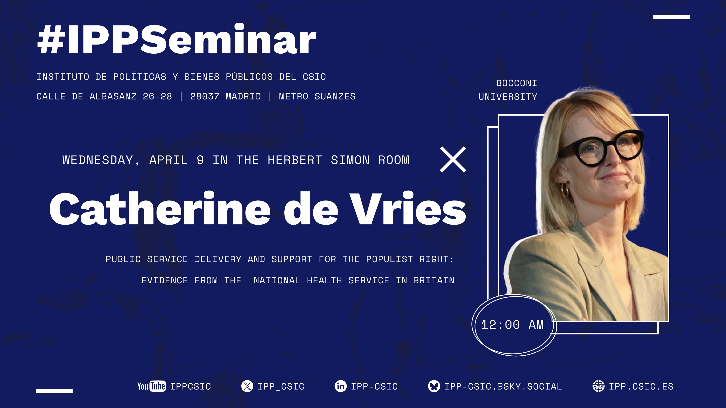 Cartel del seminario del IPP con Catherine De Vries