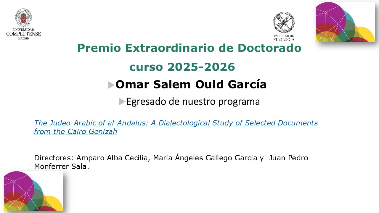 Premio Extraordinario de Doctorado para la tesis de Omar Salem Ould García co-dirigida por María Ángeles Gallego (ILC)