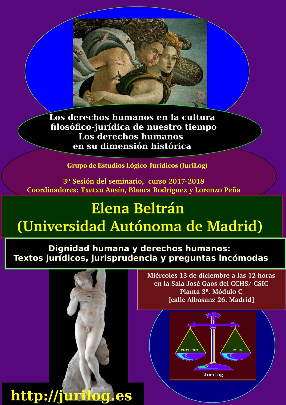 Seminario «Los derechos humanos en su dimensión histórica. Los derechos humanos en la cultura filosófico-jurídica de nuestro tiempo»: "Dignidad humana y derechos humanos: Textos jurídicos, jurisprudencia y preguntas incómodas"