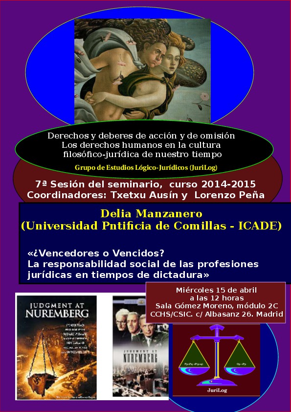 Seminario 'Derechos y deberes de acción y de omisión. Los derechos humanos en la cultura filosófico-jurídica de nuestro tiempo': "¿Vencedores o Vencidos? La responsabilidad social de las profesiones jurídicas en tiempos de dictadura"