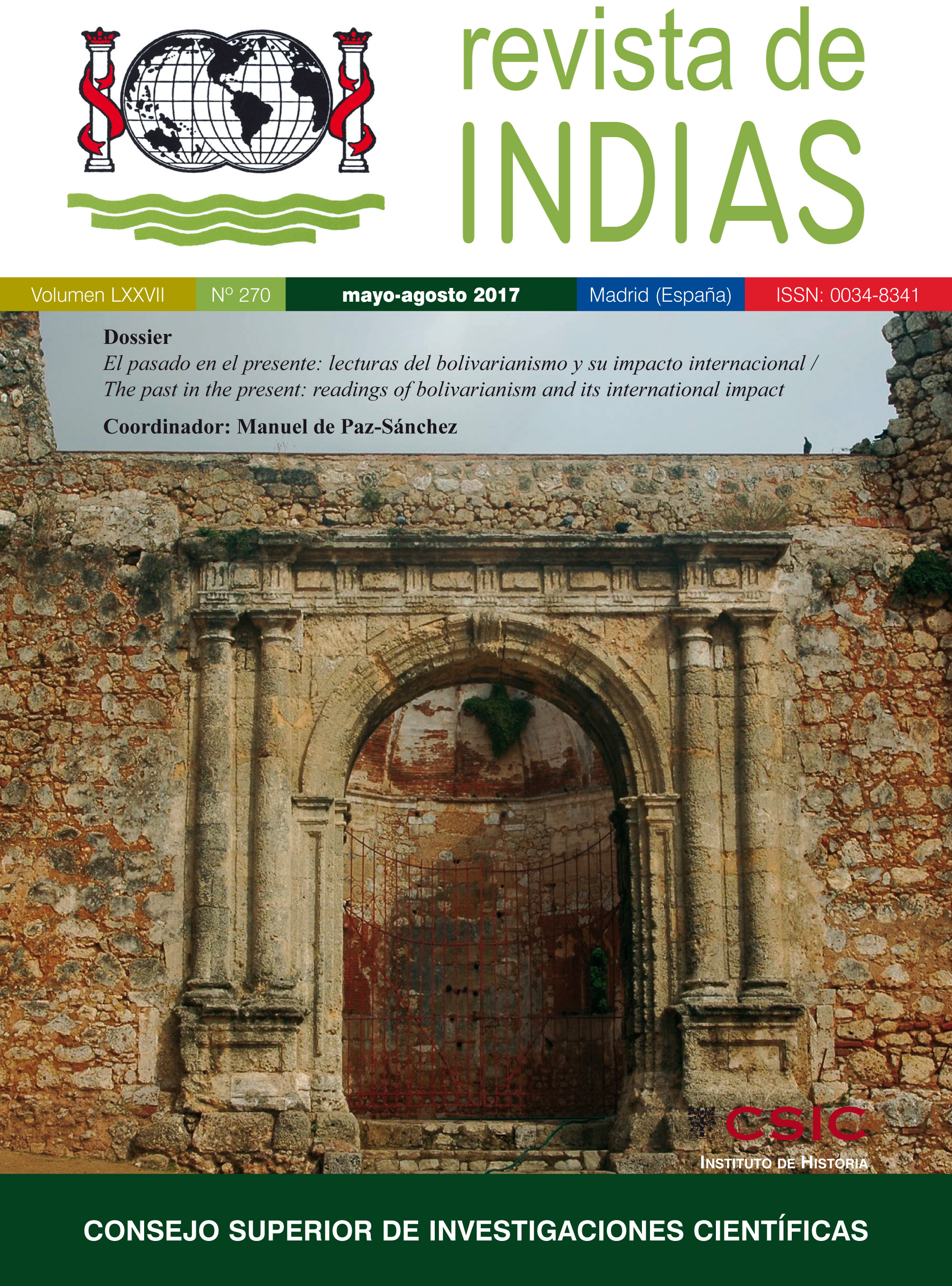 Disponible el Vol. 77, Nº 270 de 2017 de la "Revista de Indias" Portada de la revista
