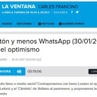 Concha Roldán participa en la Ventana de la SER para hablar sobre el optimismo en Leibniz Concha Roldán participa en la Ventana de la SER para hablar sobre el optimismo en Leibniz