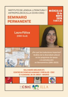 Seminario permanente del ILLA: "¿Por qué las traductoras importan? Análisis de la diversidad cultural en los programas de apoyo a la extraducción en Iberoamérica (2001-2022)"
