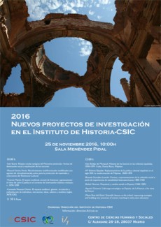 Jornada 2016. Nuevos Proyectos de Investigación en el Instituto de Historia-CSIC