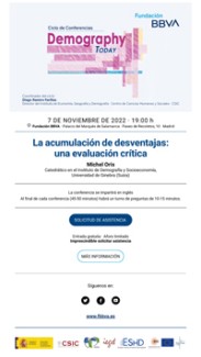 Ciclo de conferencias de la FBBVA «Demography Today»: "La acumulación de desventajas: una evaluación crítica""