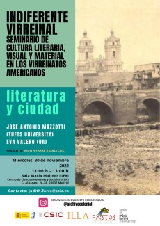 Indiferente Virreinal. Seminario de cultura literaria, visual y material en los Virreinatos americanos: "Literatura y ciudad"