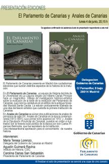 Agustín Guimerá (IH), entre otros, interviene en la presentación de los libros "El Parlamento de Canarias" y "Anales de Canarias"