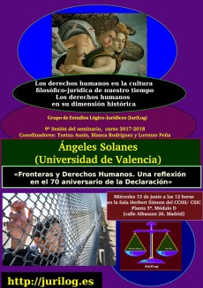 Cartel del seminario Seminario «Los derechos humanos en su dimensión histórica. Los derechos humanos en la cultura filosófico-jurídica de nuestro tiempo»: "Fronteras y Derechos Humanos. Una reflexión en el 70 aniversario de la Declaración"