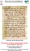 Cartel del ciclo de conferencias Ciclo de Conferencias de Estudios Hebreos y Judíos: «El karshuni o árabe en grafía arameo-siríaca: textos bíblicos y literarios»