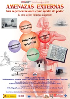 Cartel del evento VIII Noche Europea de los Investigadores de Madrid 2017: "Amenazas externas. Sus representaciones como medio de poder. El caso de Filipinas españolas"