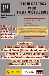 Presentación del libro "A duras penas, sociedad y naturaleza en Venezuela durante el periodo colonial" de Rogelio Altez Presentación del libro "A duras penas, sociedad y naturaleza en Venezuela durante el periodo colonial" de Rogelio Altez