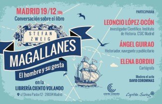 Cartel del evento Conversación sobre el libro "Magallanes, el hombre y su gesta", de Stefan Zweig
