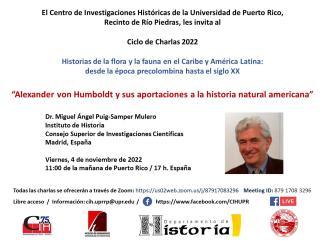 Ciclo de conferencias «Historias de la flora y la fauna en el Caribe y América Latina»: "Alexander von Humboldt y sus aportaciones a la historia natural americana"