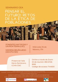 Seminario GEA (Grupo de Ética Aplicada): "Pensar el futuro: Retos de la ética de poblaciones"