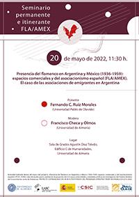 Seminario permanente e itinerante FLA/AMEX: “Presencia del flamenco en Argentina y México (1936-1959): espacios comerciales y del asociacionismo español (FLA/AMEX). El caso de las asociaciones de emigrantes en Argentina”