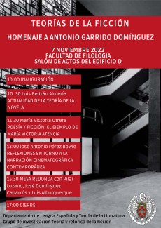 Cartel del seminario Seminario "Teorías de la ficción: homenaje a Antonio Garrido"