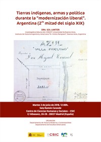 Seminario del Departamento de Historia Moderna y Contemporánea: "Tierras indígenas, armas y política durante la 'modernización liberal'. Argentina (2ª mitad del siglo XIX)"